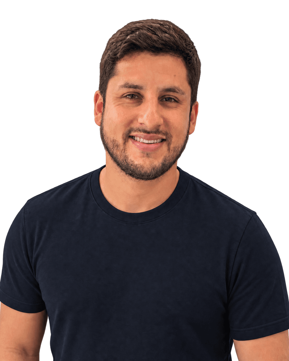 Portrait of Renzo Gabriel Yarleque Vega smiling, wearing a dark t-shirt.